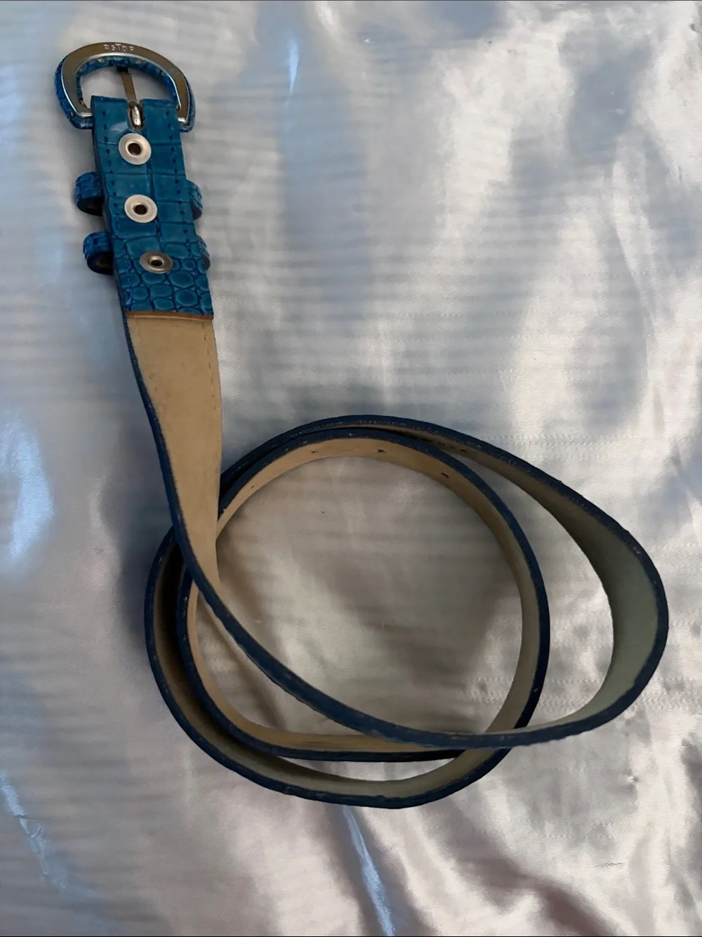 Teal Croc-Embossed Skinny Belt S/M USA